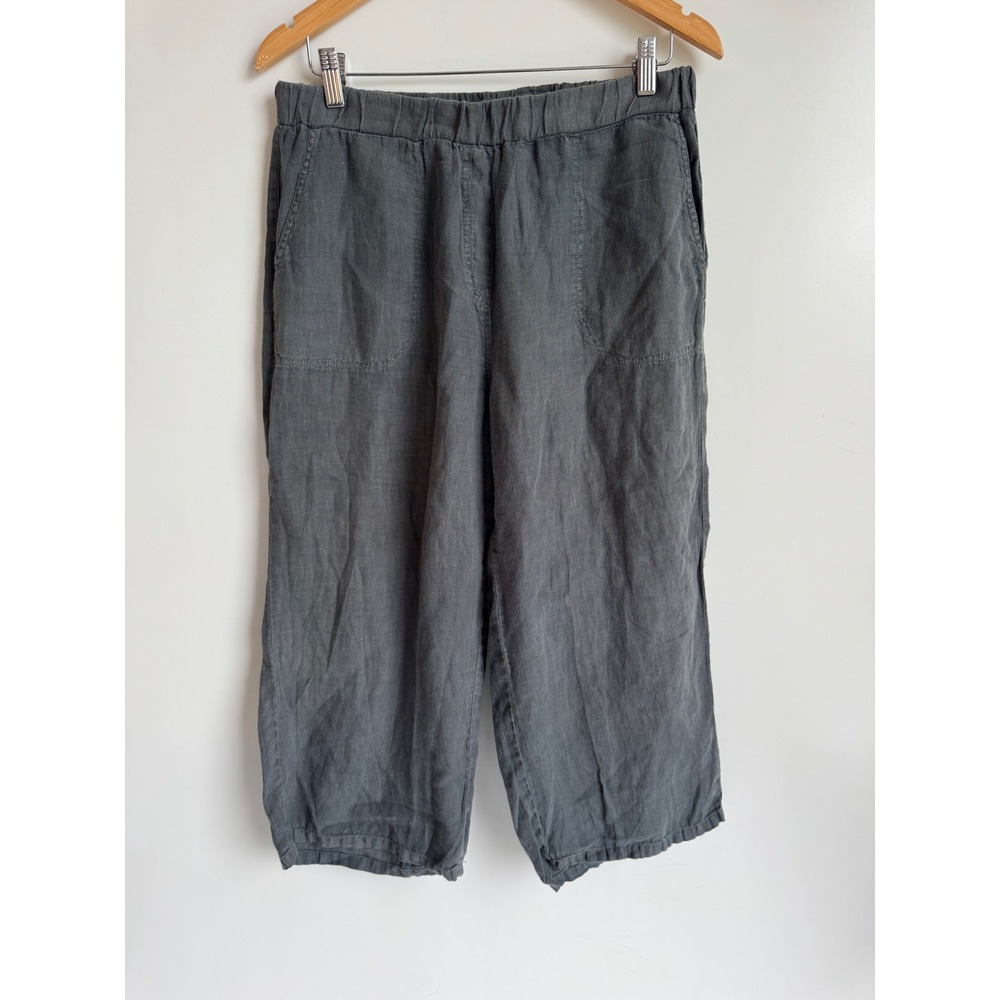 Cut Loose Linen Cropped Wide Leg Pants Gray Lagenlook Boho medium pocket minimal